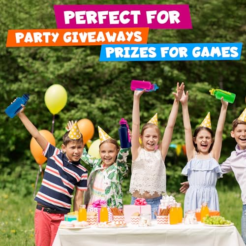 Bedwina Bulk Water Bottles For Kids - (Bulk Pack of 72) 18 Oz - 7.5 Inch BPA-Free Plastic Water Bottles w/Pop-up Tops for Summer, Reusable Water Bottles Bulk for School, Sports Birthday Party Favors